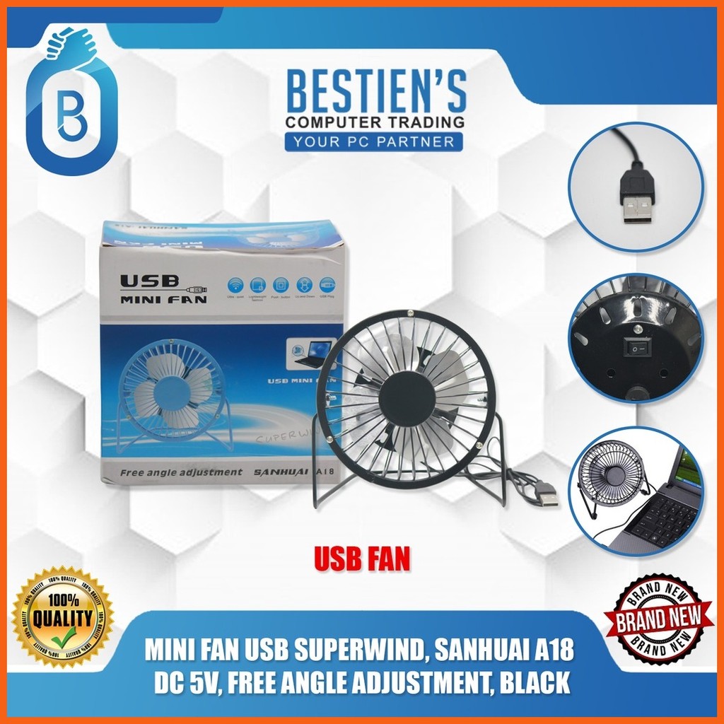 ⚡ MINI FAN USB SUPERWIND, SANHUAI A18 DC 5V, FREE ANGLE ADJUSTMENT ...