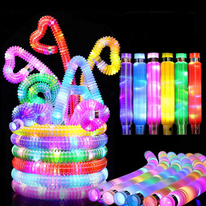3/6/12/24 PCS Pop Fidget Light Up Stic Glow In The Dark LED Tubes ...