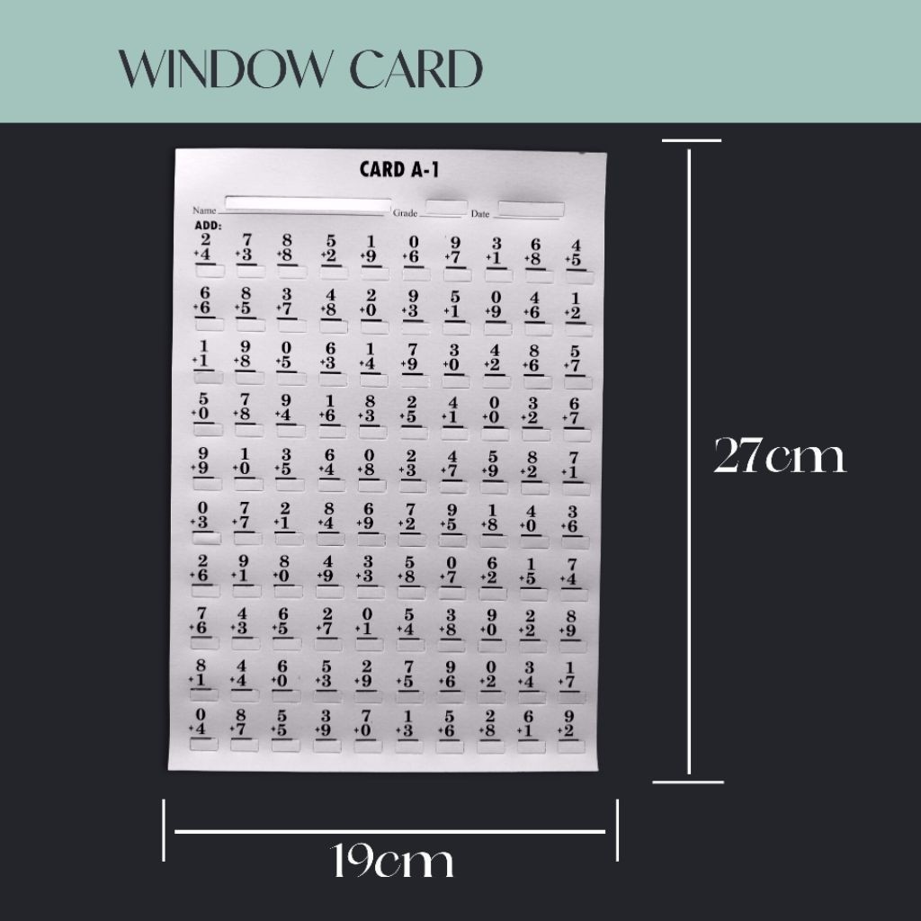 Window Card A1 A2 A3 A4 Addition Math Test Reusable & Durable for Grade ...