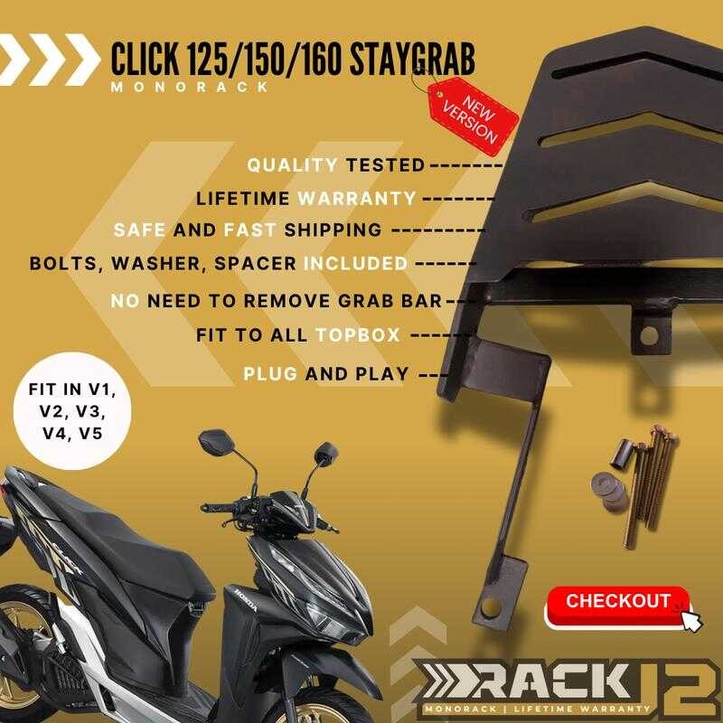 Rackj2 Monorack Bracket For Honda Click Stay Grab Bar V1/V2/V3/V4/V5 ...