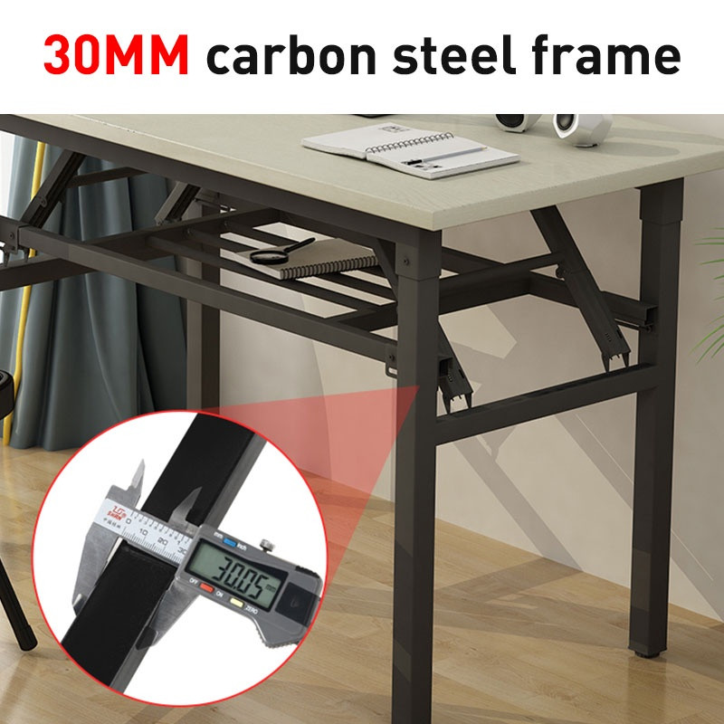 Drop Leaf Table Folding Computer Desk Workstation For Small Space W/ 2 Storage Shelves Cubes-Oak/White Colour - View #6