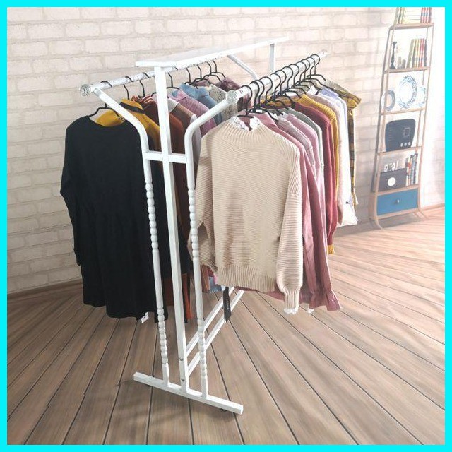 Iron hanger display rack simple double pole hanging rack with wheels ...