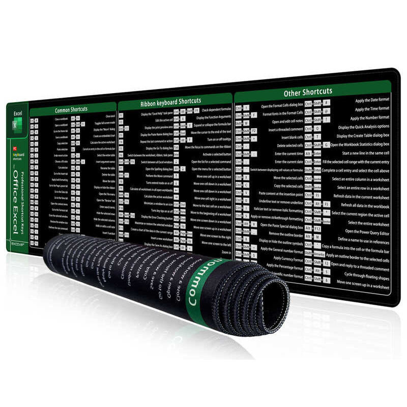 Excovip Mouse Pad English EXCEL Shortcut Keys Large Mat Stitched Edge ...
