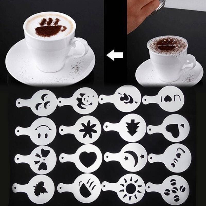Stencil Coffee Templates Set 16 Pieces For Barista Latte Plastic