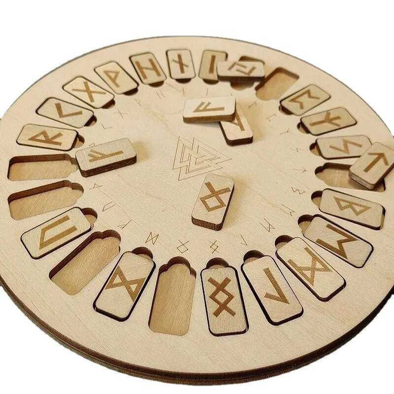 Wood 24Pcs Runes Set Rune Board Kit Round Wooden Tile Divination ...