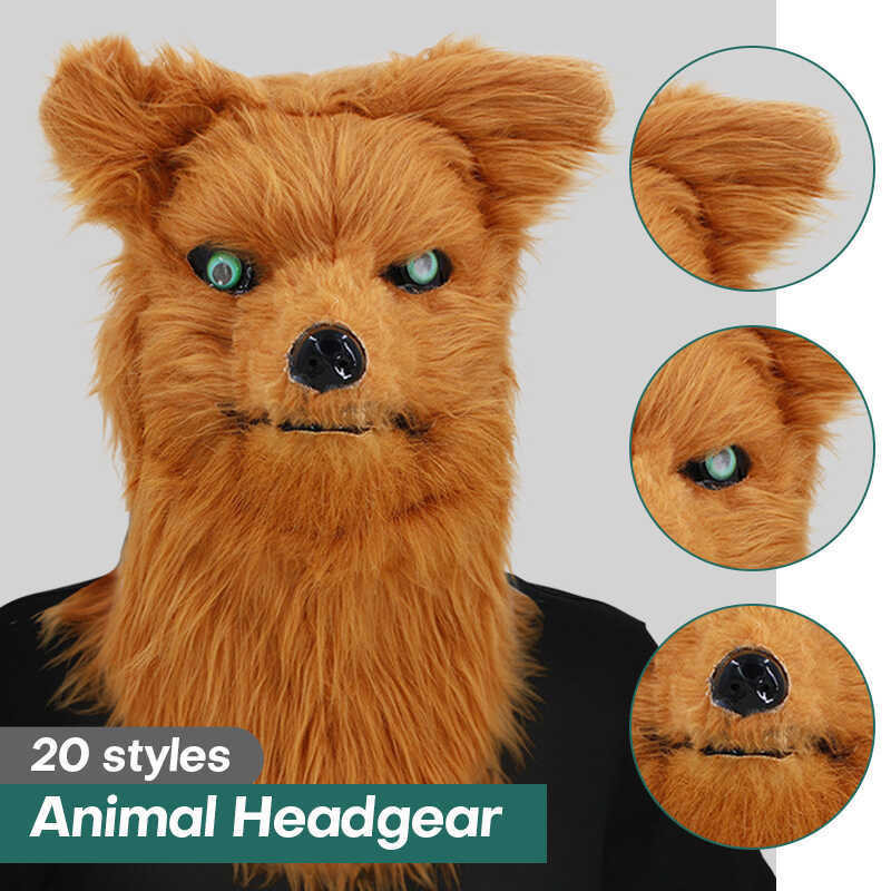 Fox Plush Sa Paglipat Mouth Buong Head Aso Lobo Realistic Animal Mask ...