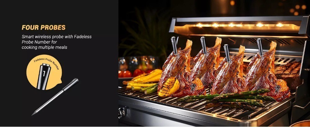 INKBIRD Thermomètre à viande WiFi et Bluetooth, rechargeable IBBQ-4BW