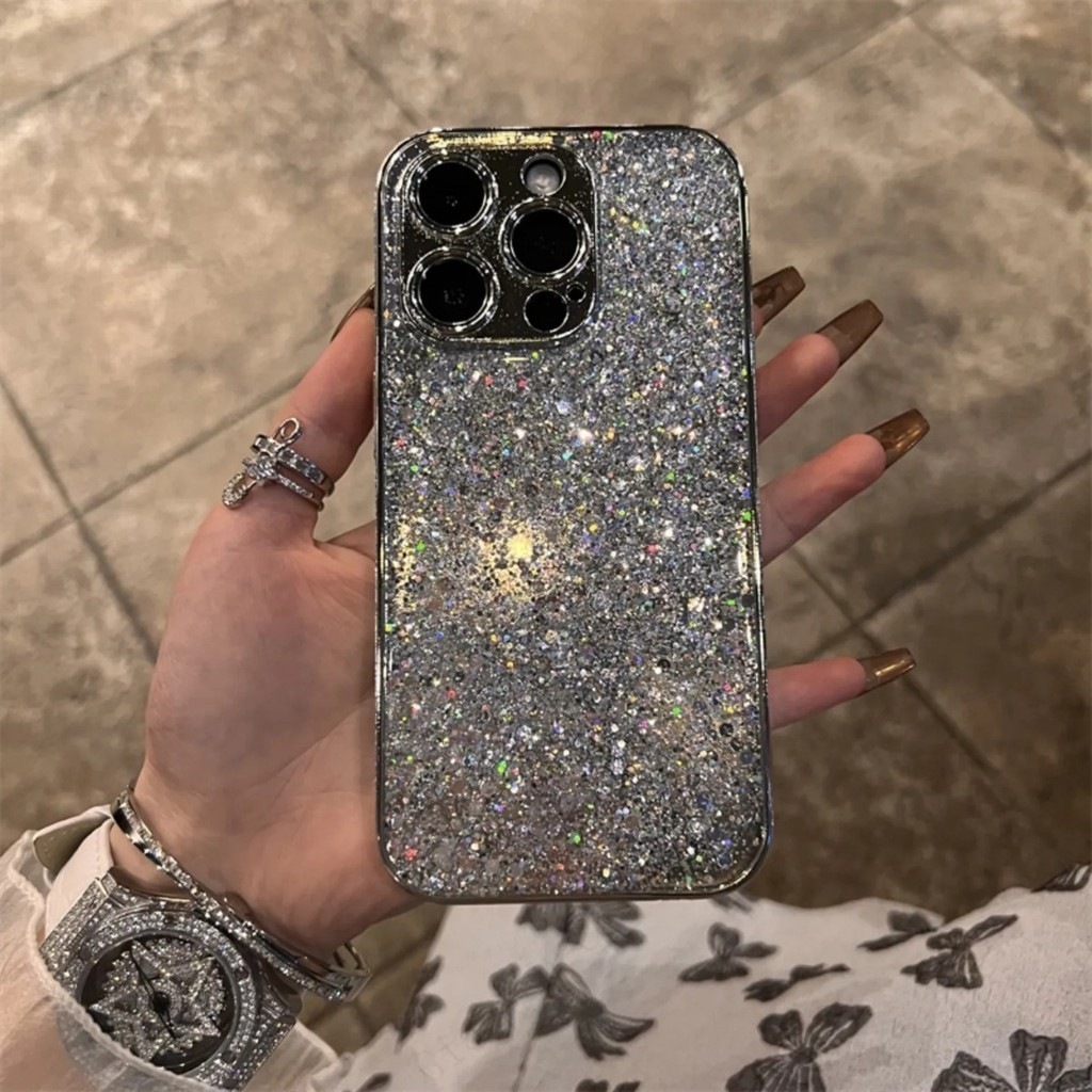 Luxury Glitter Silver Sequin Phone Case For iPhone 16 15 Pro Max 14 13