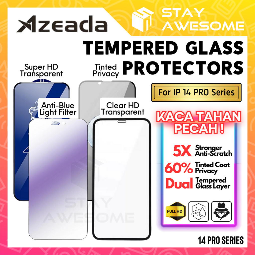 AZEADA Tempered Glass Matte Screen Protector HD Gaming For IP 14 PRO ...