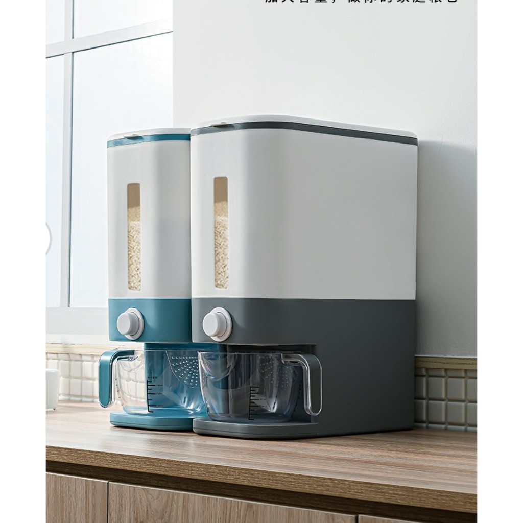 Automatic Rice Dispenser Plastic Storage Box and Measuring Cup Food ...