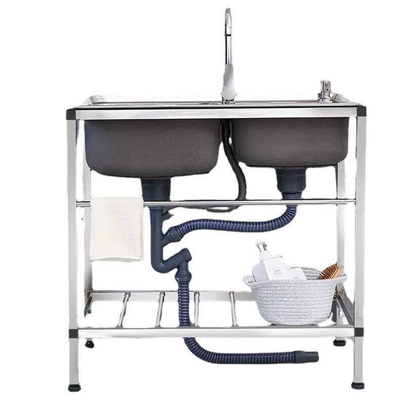 Stainless Steel Kitchen Sink Bracket Basin Wash Basin with Rack Single ...