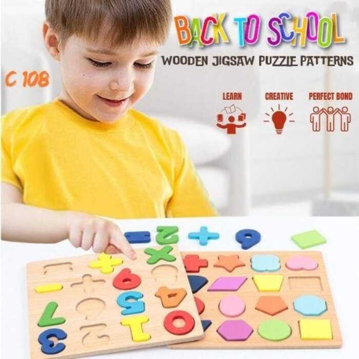 C108 Alphabet Digital Puzzle Wooden Toys Kid Number Letter Shape ...