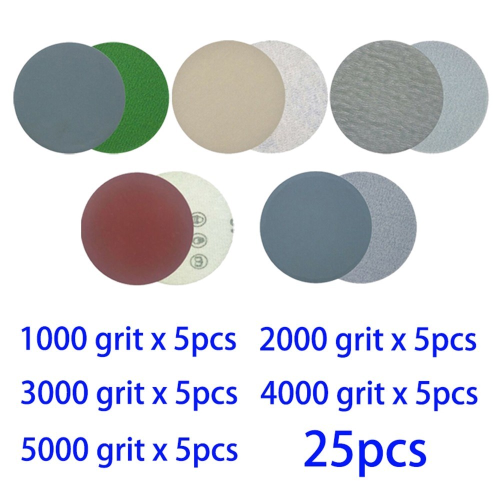 25pcs Wet/Dry 2inch 1000 3000 4000 5000Grit Sand Paper Sanding Discs