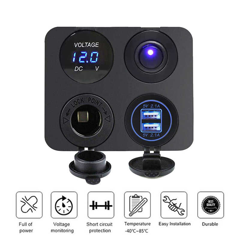 12V Panel Socket 4 1 Dalawang USB Charger Gamit Ang Rocker Switch ...