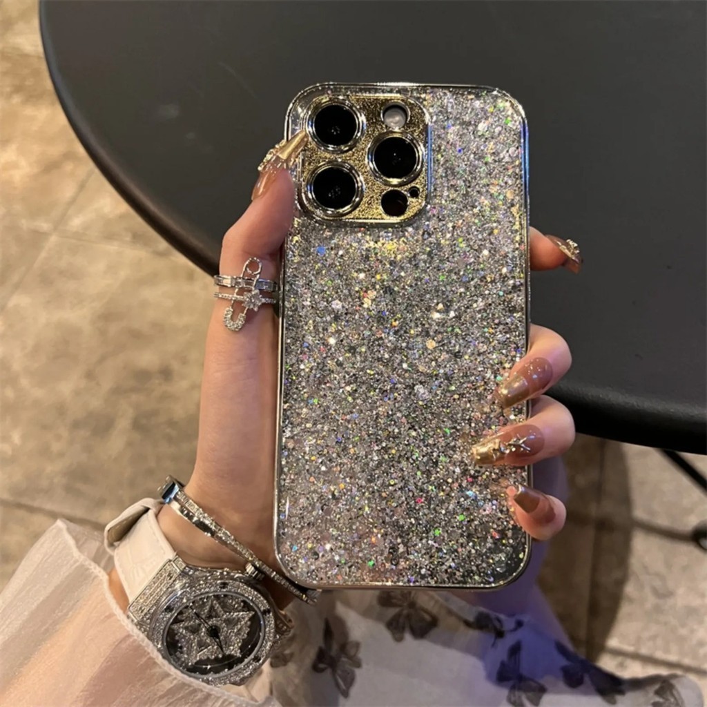 Luxury Glitter Silver Sequin Phone Case For iPhone 16 15 Pro Max 14 13