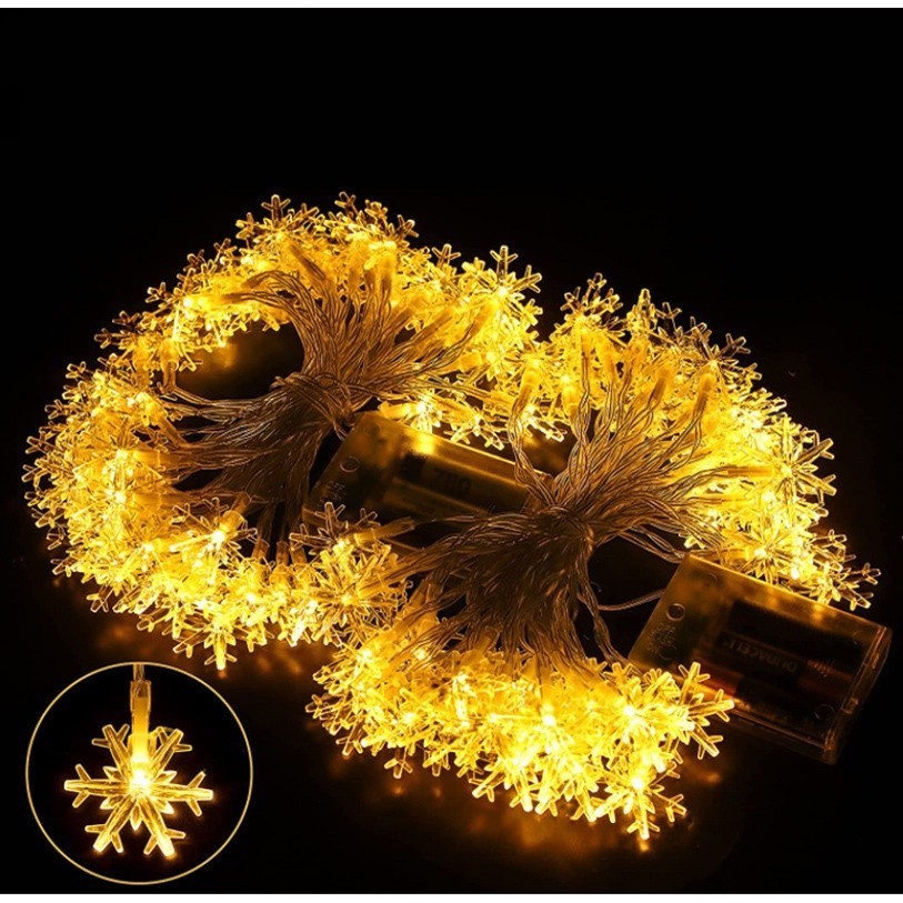 LED Snowflake Lights Battery Powered String Fairy Lights Xmas Tree ...