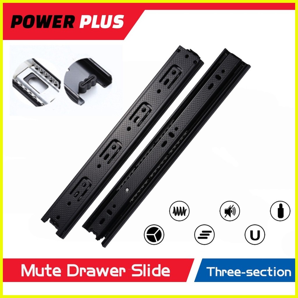 Power Plus Mute Drawer Slide Threesection Rail Heavy Duty 1 pair(2pcs