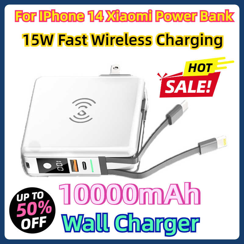 Iphone Para 14 Xiaomi Bank 10000Mah Sa AC Plug 15W Fast Wireless