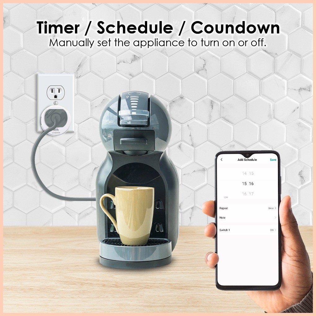 ∆ CrabTek WiFi Smart Plug Adapter Wireless Remote Voice Control Timer