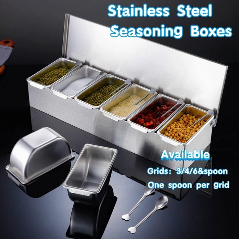 6 Grids Stainless Condiments Seasoning Box Restaurant Condiments ...