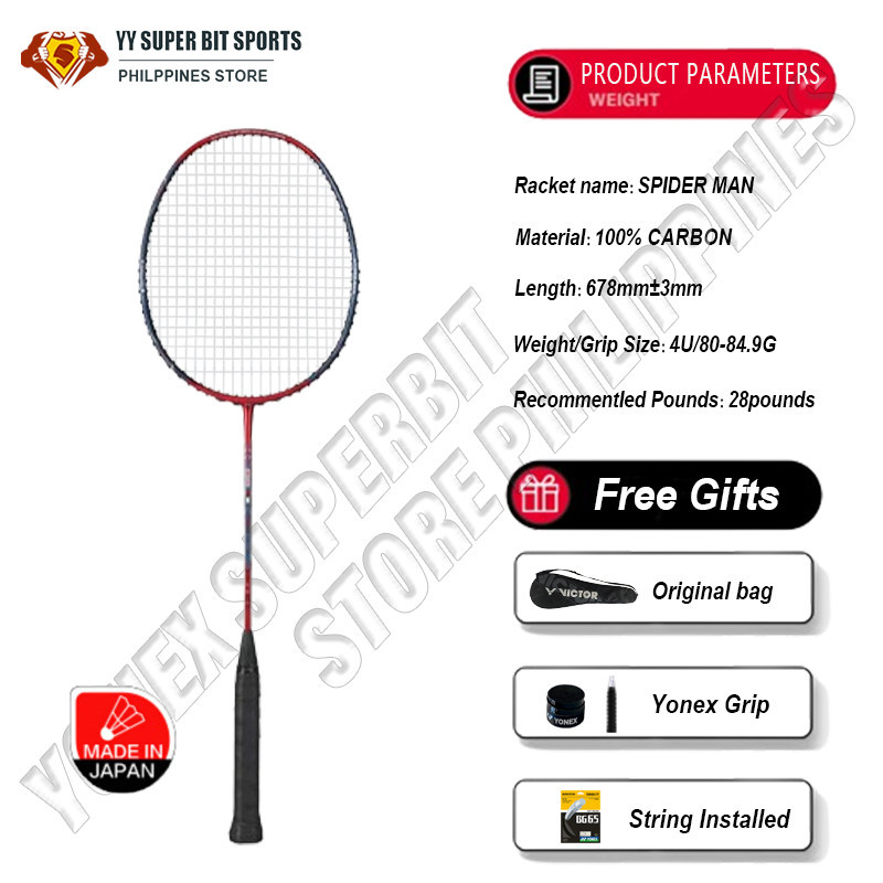 Victor Max 32 Lbs SPIDER MAN Joint Badminton Racket Super Light 100% ...