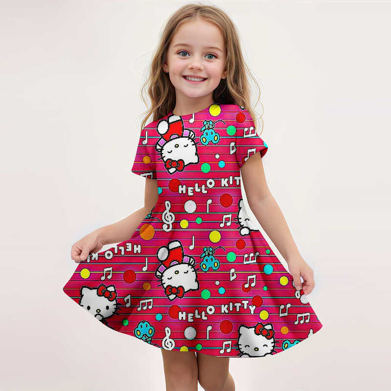 New Summer Girls Short Sleeved Hello Kitty 3D Printed Children s Fishtail Skirt Casual Fashion Prin Shopee Philippines