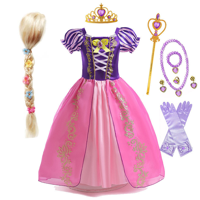 Rapunzel Princess Dress Girl Purple Puff Sleeve Cosplay Tangled Costume ...
