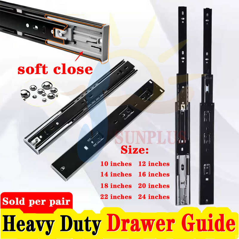 Black Soft Close Guide, Full Extension Steel Drawer Slide Guide With ...