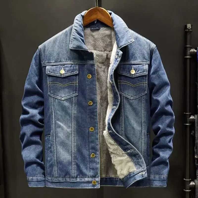 Ng Men's Taglagas/Taglamig Fleece Thicked Denim Jacket Korean Loose Fit ...