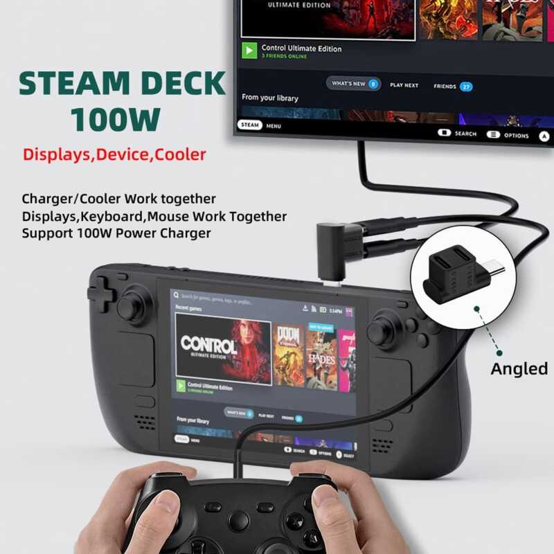 98 2-In-1 Extension Connector Fit For Steam Deck Right Angle Type-C USB ...