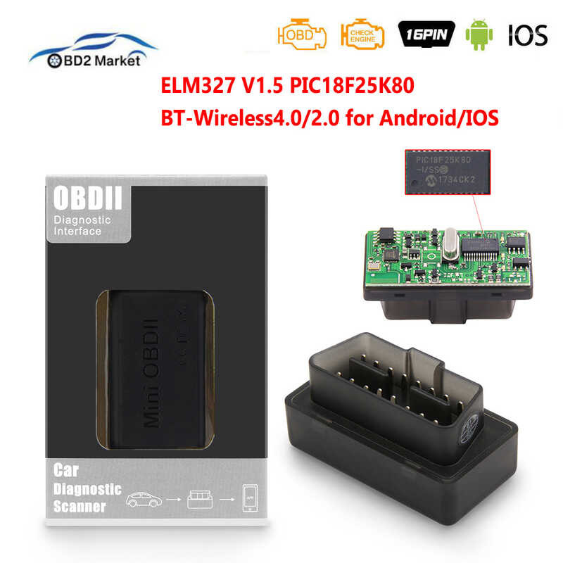 ELM327 BTWireless V1.5 4.0/2.0 Scanner ELM 327 PIC18F25K80 For Android