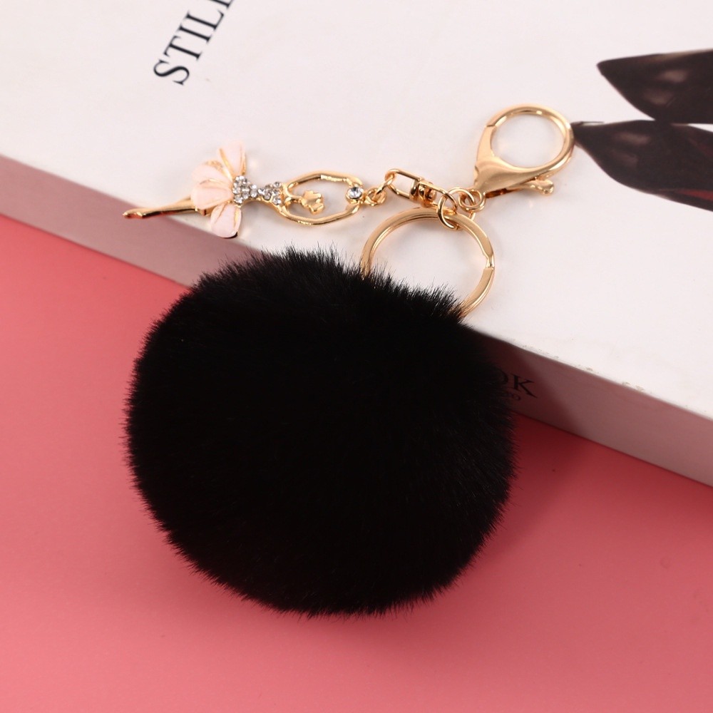 Sweet Pompom Ballerina Keychains Luxury Rhinestone Ballet Girl Keyrings ...