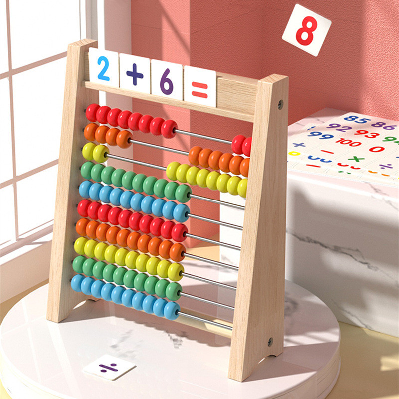 Classic Wooden Educational Counting Toy 100 Colorful Beads Preschool ...