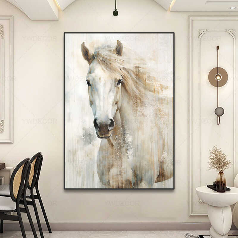 Abstarct White Horse Posters Canvas Prints Animal Painting Wall Art ...