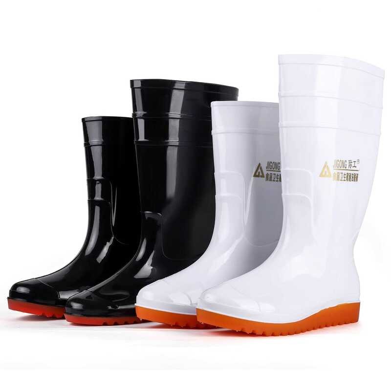 Large 2 ★ Size Flat Bottom Mid-High Tube White Sanitary Rain Boots ...