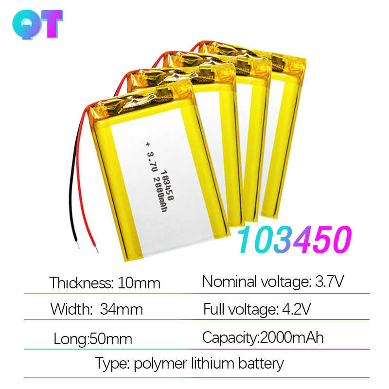 3.7V 2000Mah 103450 Polymer Lithium Rechargeable Battery For Mp5