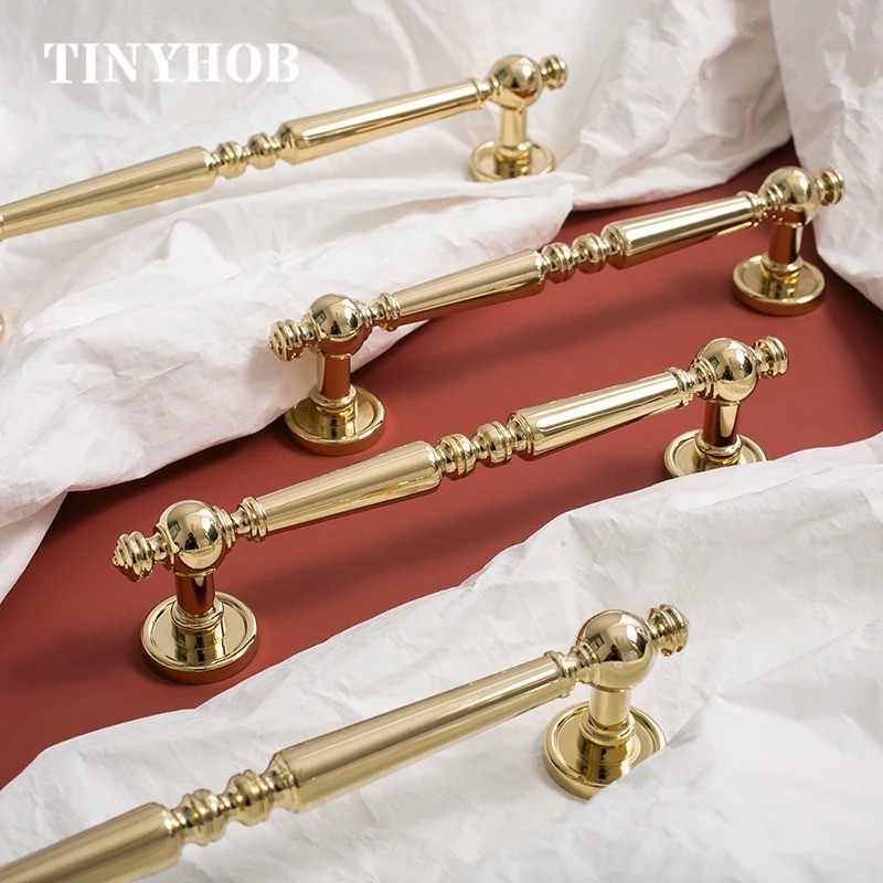 Bright Gold Solid Cabinet Handle And Knob Brass Drawer Knobs T Bar ...