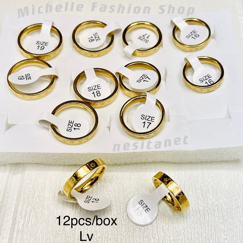 12pcs/box 18K Gold Plate Brand Ring Stainless steel Gold Ring with ...