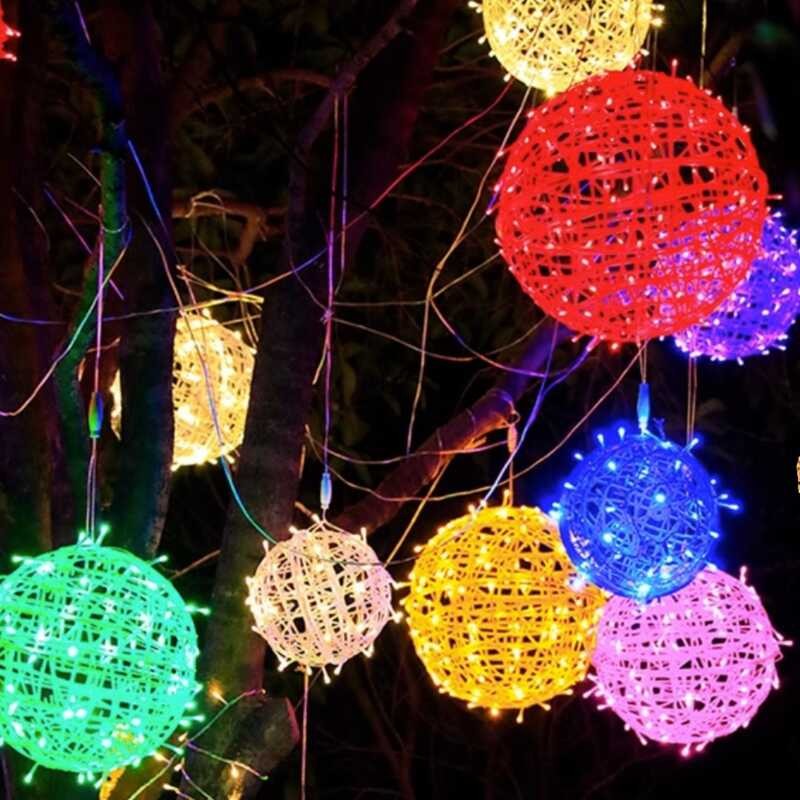 Tree LED Hanging Rattan Ball Light Outdoor Waterproof Hanging Tree ...
