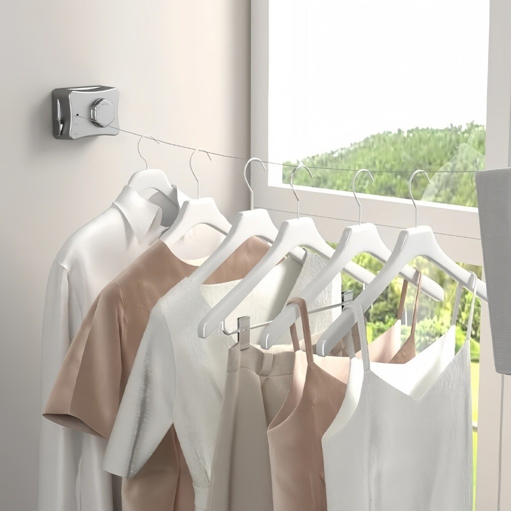 Wall Mounted Invisible Retractable Clothesline Adjustable Laundry Line ...