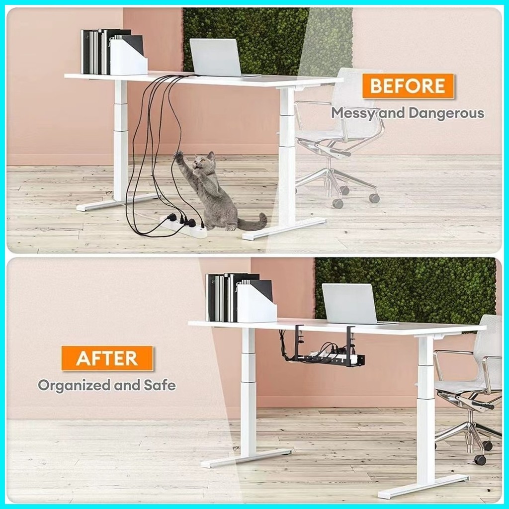 Under Table Storage Rack Cable Management Tray Desk Socket Holder Wire ...