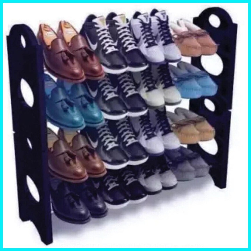 4 Layer / Tier Stackable Shoe Rack Shoes Organizer Storage Stand (Black ...