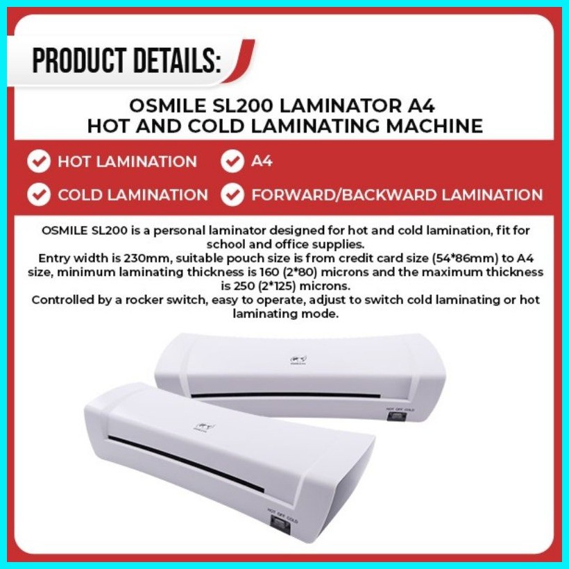 Officom SL200 Laminator A4 Hot and Cold Laminating Machine WITH ...