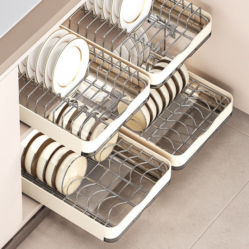 Installation-free Kitchen Pull-out Dish Rack Drain Cabinet Built-in ...