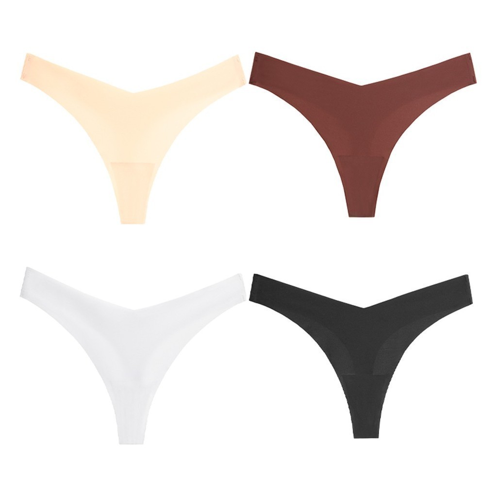 ZXYOUPING 1/4pcs Women Seamless Thong Set Ice Silk Seamless Panties Low ...