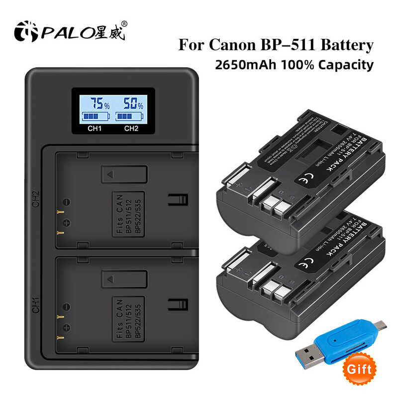 PALO 2650mAh BP-511A BP511A BP-511 BP511 Battery + LCD USB Dual Charger ...