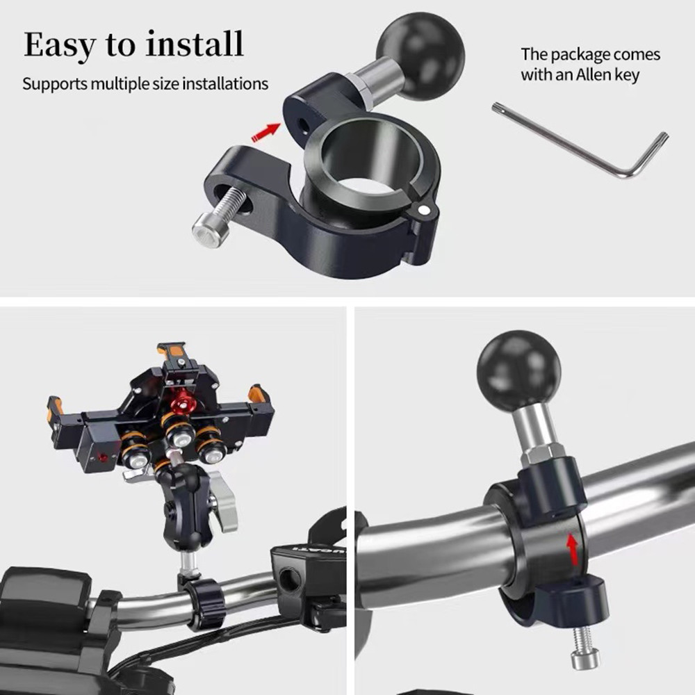 Handlebar U-Bolt 1inch Ball Mount with Security Pin-Lock Long Double Arm and Custom GoPro Hero Adapter. (sku 30642)