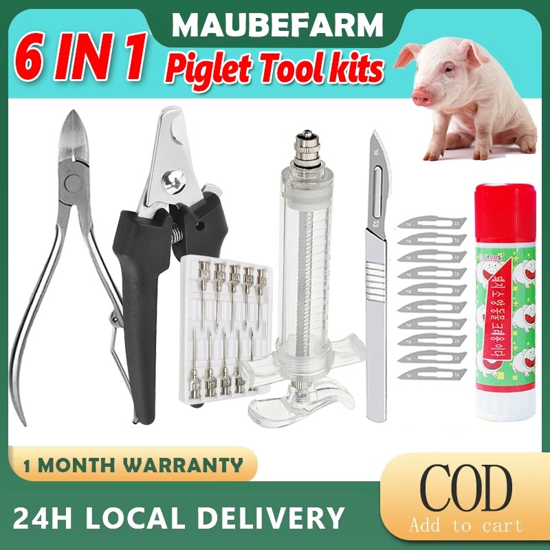 6 in 1 Piglet Tool Kit (Pig Syringe+Needle+Teeth Cutter+Tail cutter ...