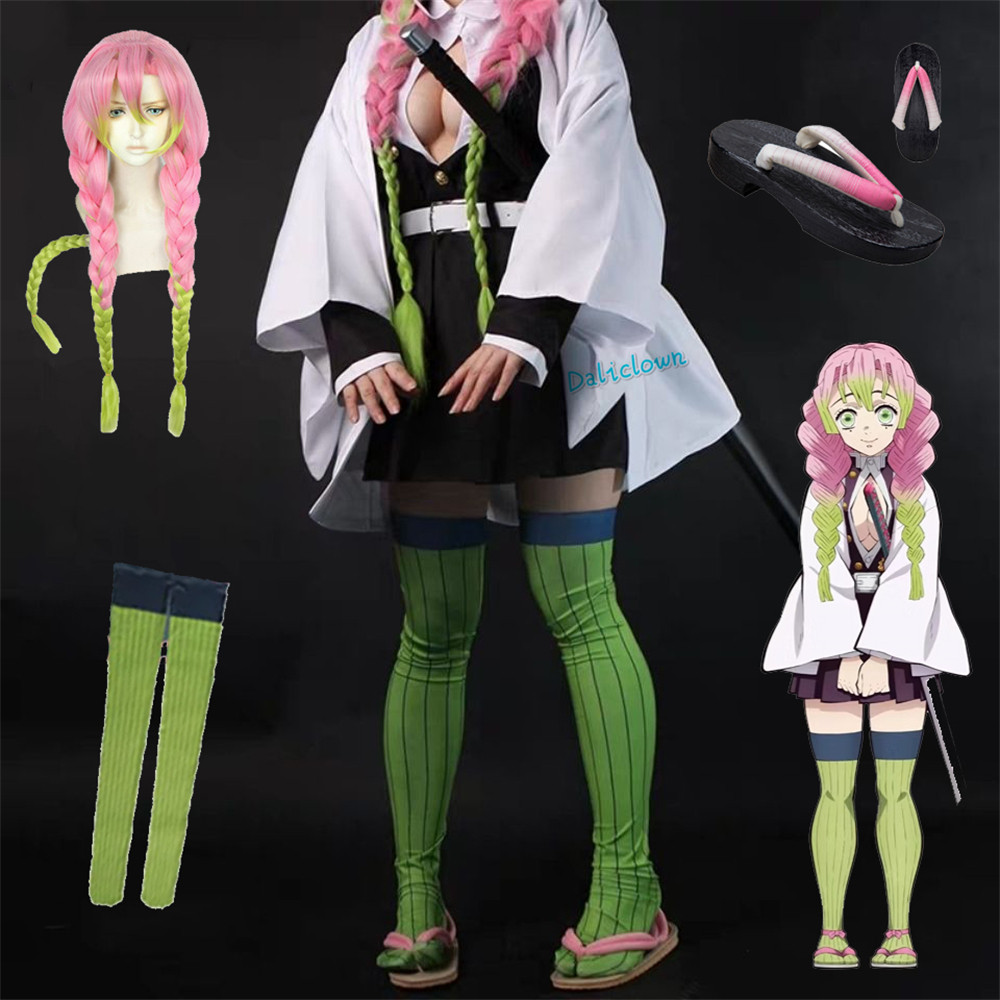 ⇝☮ Anime Mitsuri Kanroji Cosplay Wig Kisatsutai Uniform Kimono Women