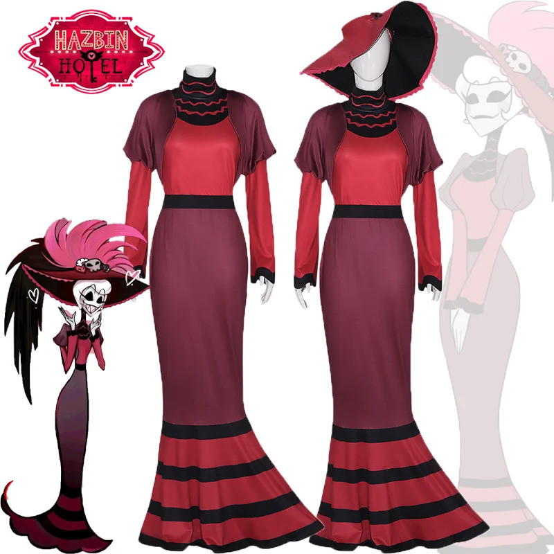 § Anime Hazbin Rosie Cosplay Costume Hotel Cos Red Dress Uniform Suit ...